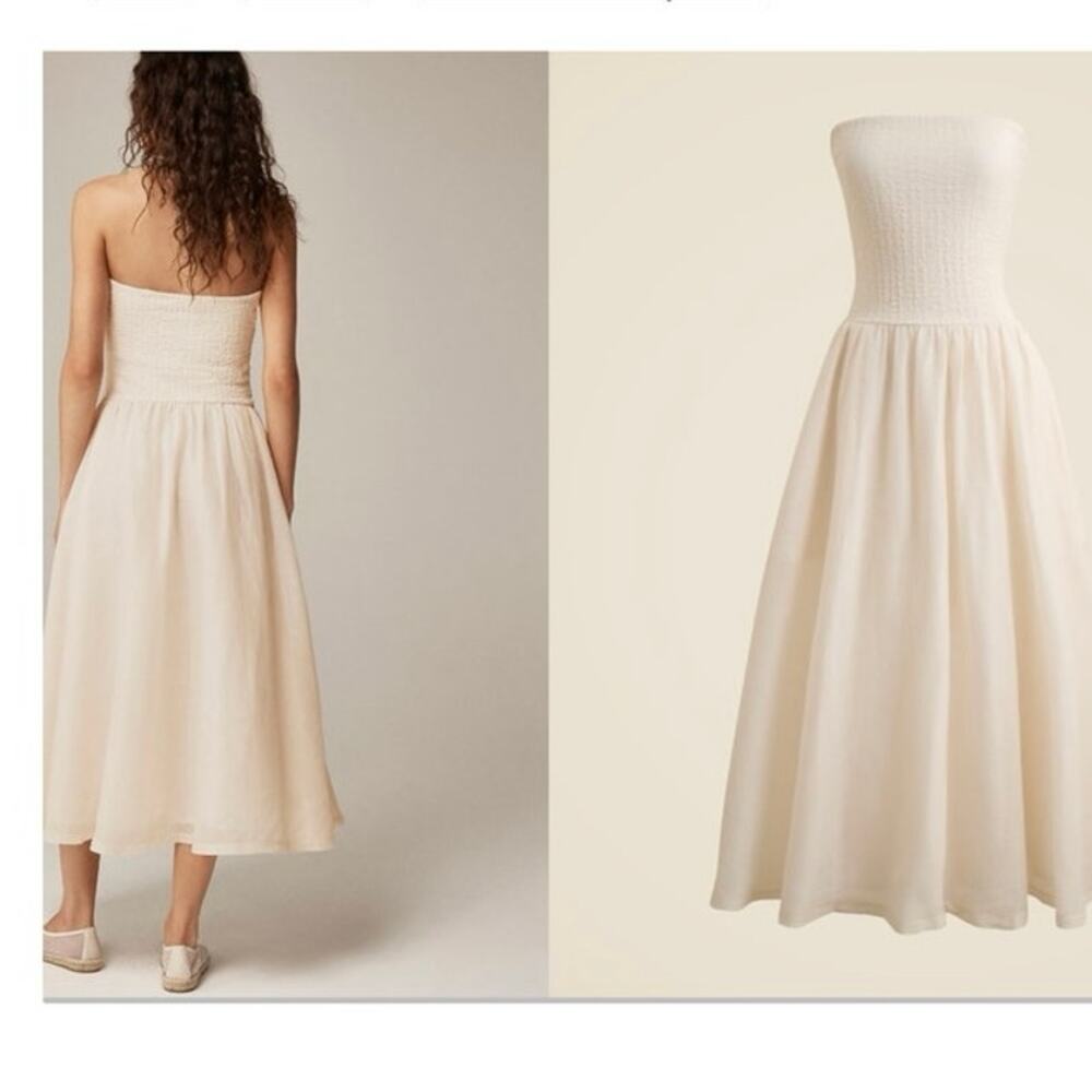 J.CREW Strapless Mixy Dress Summer Linen Cream Size Small NWT Minimalist Europe - Picture 3 of 13